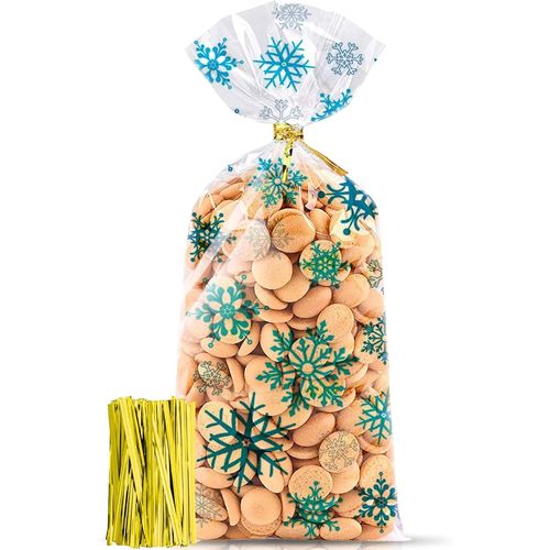 SHIBA-100 pochette cadeau noel, sachet biscuit noel, sachets transparents pour biscuits, sacs de biscuits Goody avec 100 attaches [8