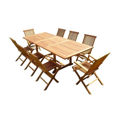 Ensemble Salon De Jardin En Teck Aspect Huilé Aedan 6 Chaises 2 Fauteuils Jumak