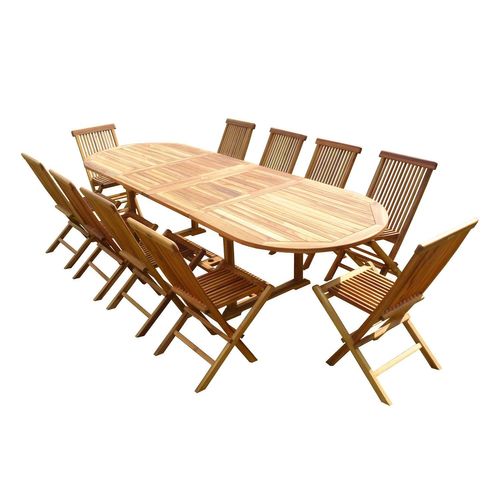 Ensemble Salon De Jardin En Teck Aspect Huilé Haasi 10 Chaises Jumak
