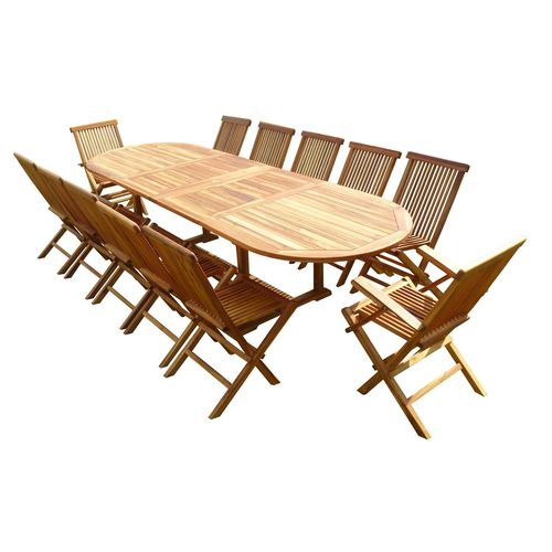 Ensemble Salon De Jardin En Teck Aspect Huilé Haasi 10 Chaises 2 Fauteuils Jumak