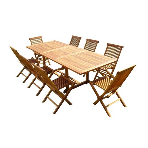 Ensemble Salon De Jardin En Teck Aspect Huilé Aedan 8 Chaises Jumak