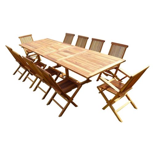 Ensemble Salon De Jardin En Teck Aspect Huilé Kaloa 8 Chaises 2 Fauteuils Jumak