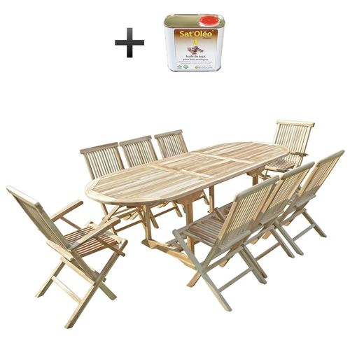 Ensemble Salon De Jardin En Teck Mahui 6 Chaises 2 Fauteuils - Bundle Huile