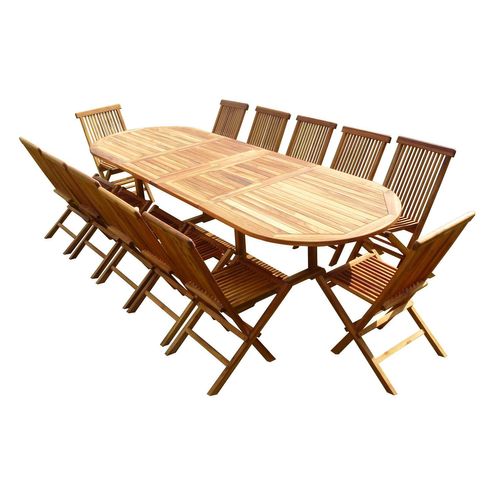 Ensemble Salon De Jardin En Teck Aspect Huilé Haasi 12 Chaises Jumak