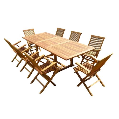 Ensemble Salon De Jardin En Teck Aspect Huilé Aedan 8 Fauteuils Pliants Jumak