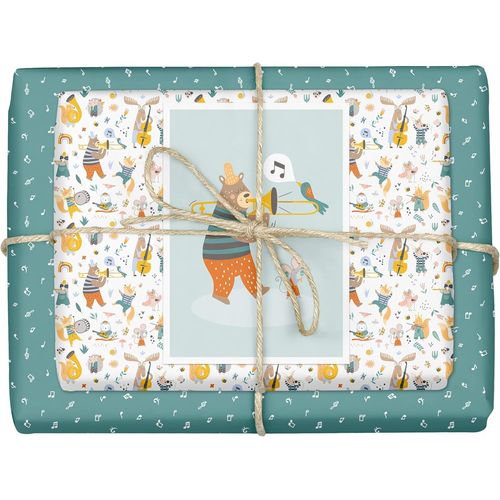 SHIBA-® Ensemble de papier cadeau pour enfants : instruments de musique/notes d'animaux amusants (anniversaire, garçon/fille, Noël[4