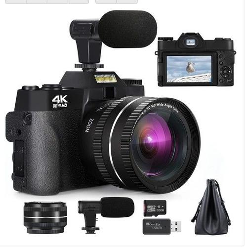 NBD Vlogging Camera Appareil Photo numérique 4K 48MP pour la Photographie, avec écran Rabattable, Mise au Point Automatique, Zoom numérique 16X, Carte TF 32 Go (Noir) - Nbd