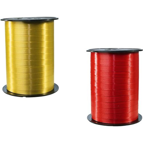 SHIBA-601775AMZC - un lot de 2 bobines de Ruban Bolduc Lisse - 500mx0,7 cm - Emballage cadeau, accessoire de décoration- Or/Rouge[52