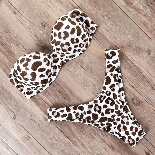 Women Leopard Brazilian Bikini Push Up Summer Beach Swimsuit Set, Léopard