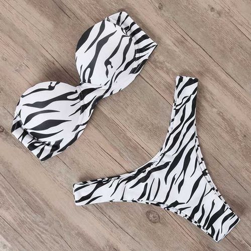 Women Leopard Brazilian Bikini Push Up Summer Beach Swimsuit Set, Blanc