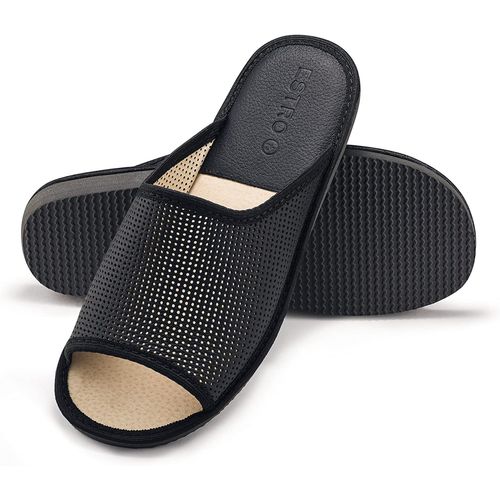 Pantoufles Homme Ete Cuir - Pantoufles Homme Cuir Chausson Maison Ouvert Mules Semelle Inoubliable F19
