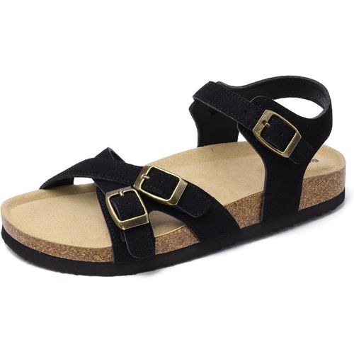 Mules Sandales Femme Été Plates Pantoufles En Liège Boucle Bout Ouvert Confortable Cuir Suédé