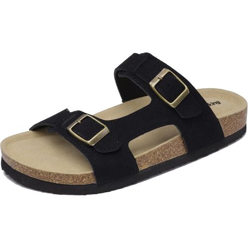 Mules Femme En Liège Sandales Plates Boucle Nu-Pieds Confortable Cuir Suédé Pantoufles Été