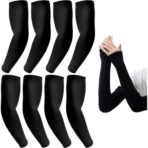 4 Paires Manchettes Bras Homme & Femme,Ultralight Manchon Compression Bras Protection Anti-Uv Adulte Noires,Confort De Fraîcheur Sport Compression Arm Sleeves,Sport Cyclisme Golf.[D133]