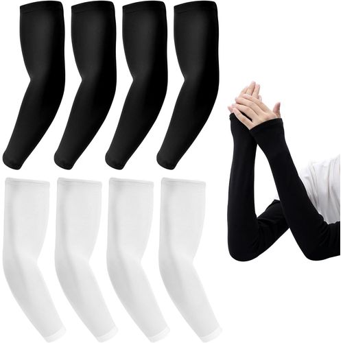 4 Paires Manchettes Bras Homme & Femme,Ultralight Manchon Compression Bras Protection Anti-Uv Adulte Noires,Confort De Fraîcheur Sport Compression Arm Sleeves,Sport Cyclisme Golf.[D132]