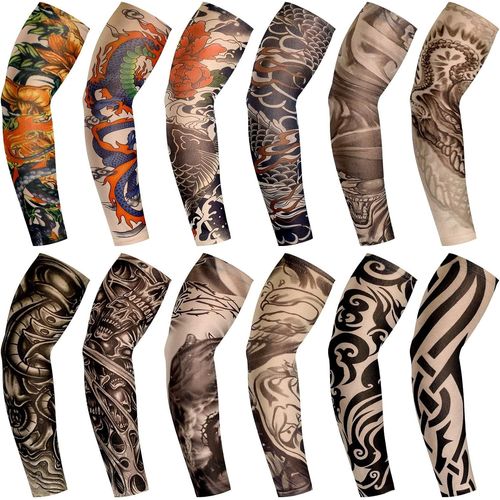 Set De 12 Pièces Manchons De Bras De Tatouage Faux Manchettes De Bras De Protection Solaire Gants De Bras De Fleur À Élasticité Douce De Cyclisme.[D87]
