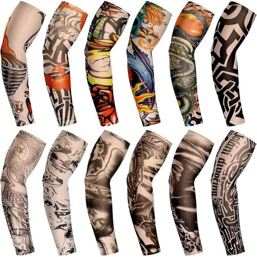 Set De 12 Pièces Manchons De Bras De Tatouage Faux Manchettes De Bras De Protection Solaire Gants De Bras De Fleur À Élasticité Douce De Cyclisme.[D83]