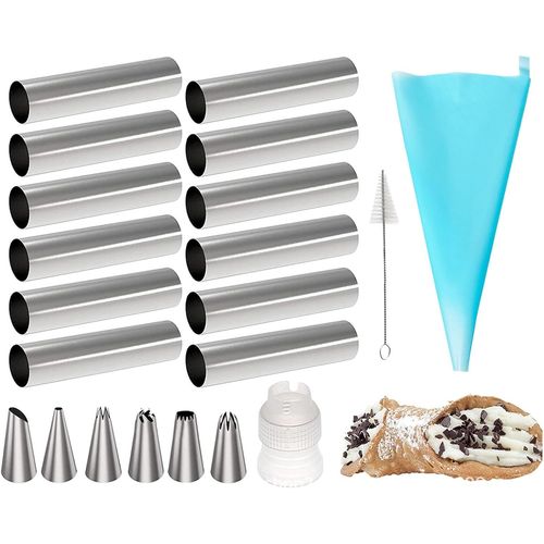 21 Pièces Ustensiles À Pâtisserie,Tubes Cannoli Moules Avec Brosse De Nettoyage,Poche A Douille,Moule A Croissant,Moules À Crème En Acier Inoxydable,Patisserie Accessoire,Pour Croissants