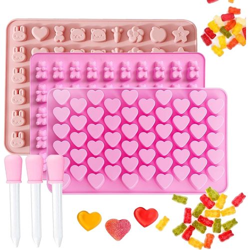 Moule Silicone Ours Bonbon,Moule Mini Ourson Bonbon,Moules À Bonbons À Gummy,Moules À Forme De Oursons,Avec 3 Compte-Gouttes,Pour Chocolat,Bonbons,Pudding,Gelée,3 Pièces