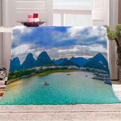 Couverture Couverture Polaire Confortable D Impression Numérique Couverture En Flanelle Microfibre Douce Et Chaude Literie Moelleuse Pour Filles Garçons Et Adultes Belle Vue Sur La Rivière Li À Guilin