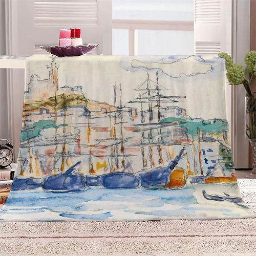Couverture Polaire En Flanelle Avec Impression En Microfibre Moelleuse Légère, Peluche Chaude Pour Adulte Pour Lit Et Canapé, Peinture Célèbre Paul Signac Sailing