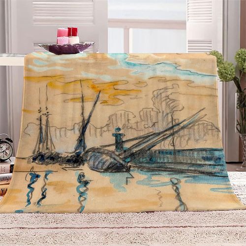 Couverture En Molleton De Flanelle Impression En Microfibre Moelleuse Légère, Peluche Chaude Pour Adulte Pour Lit Et Canapé Peinture Célèbre Paul Signac Jetée De St Tropez