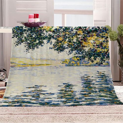 Couverture En Molleton De Flanelle Impression En Microfibre Moelleuse Légère, Peluche Chaude Pour Adulte Pour Lit Et Canapé Peinture Célèbre Paul Signac Paysage De Seine