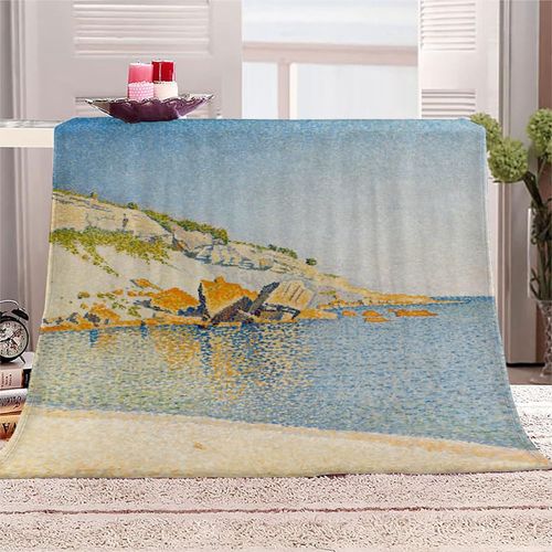 Couverture En Molleton De Flanelle D Impression Couverture En Microfibre Moelleuse Légère, Peluche Chaude Pour Adulte Pour Lit Et Canapé Peinture Célèbre Paul Signac Bay