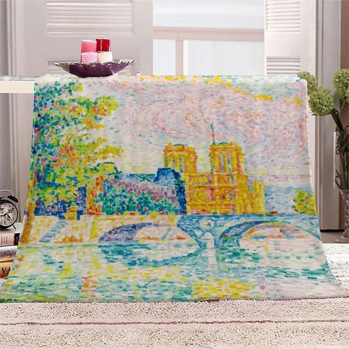 Couverture En Molleton De Flanelle D Impression Couverture En Microfibre Moelleuse Légère, Peluche Chaude Pour Adulte Pour Lit Et Canapé Peinture Célèbre Paul Signac City Bridge