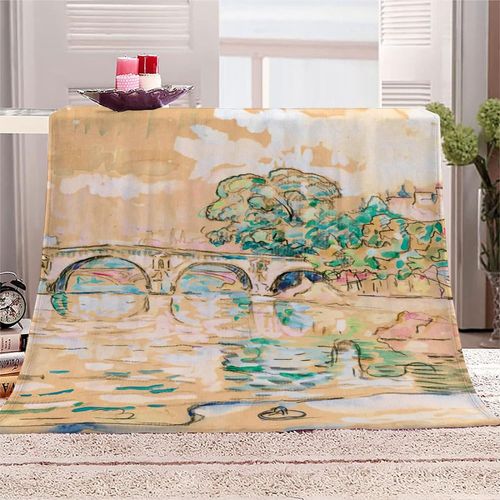 Couverture Polaire En Flanelle Avec Impression En Microfibre Moelleuse Légère, Peluche Chaude Pour Adulte Pour Lit Et Canapé, Peinture Célèbre Paul Signac Paris, Pont Marie