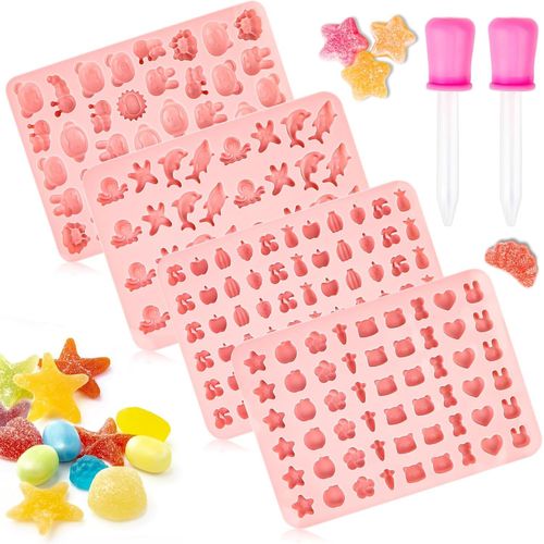 Lot De 4 Moules En Silicone Anti-Adhésif Pour Bonbons En Forme D'oursons En Gélatine,Moule À Chocolats,Moule À Bonbons Avec 2 Compte-Gouttes,Moule À Faire Soi-Même