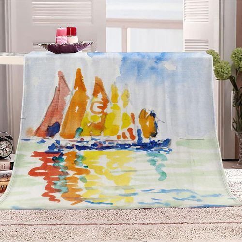 Couverture En Molleton De Flanelle Impression En Microfibre Moelleuse Légère, Peluche Chaude Pour Adulte Pour Lit Et Canapé Peinture Célèbre Paul Signac Voilier Coloré