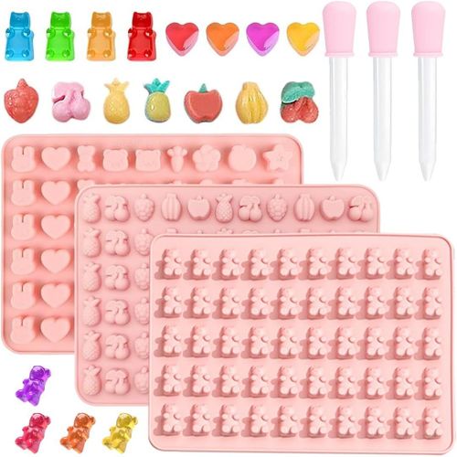 Moules À Bonbons En Silicone Anti-Adhésif,Mini Moules À Bonbons Gommeux,Moules À Forme De Oursons,Avec 2 Compte-Gouttes,Pour Chocolat,Bonbons,Pudding,Gelée,3 Pièces
