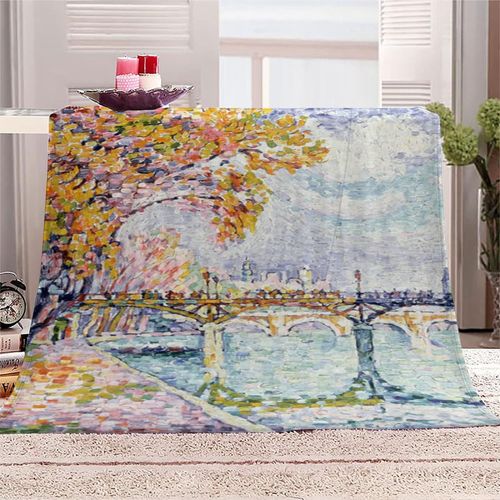Couverture Polaire En Flanelle Avec Impression En Microfibre Moelleuse Légère, Peluche Chaude Pour Adulte Pour Lit Et Canapé, Peinture Célèbre Paul Signac Bridge Of Art