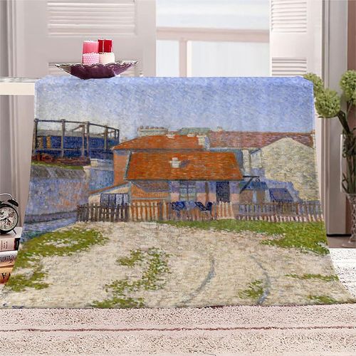 Couverture En Molleton De Flanelle D Impression Couverture En Microfibre Moelleuse Légère, Peluche Chaude Pour Adulte Pour Lit Et Canapé Peinture Célèbre Maison Paul Signac