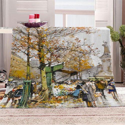 Couverture Polaire En Flanelle Super Douce Pour Adultes, Literie De Sieste, Couverture Chaude En Microfibre, Voyage, Peinture Célèbre Eugène Galien Laloue Square City Street