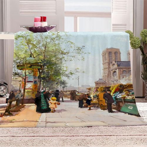 Couverture Polaire En Flanelle Super Douce Pour Adultes, Literie De Sieste, Couverture Chaude En Microfibre, Voyage, Célèbre Peinture Eugène Galien Laloue City Street
