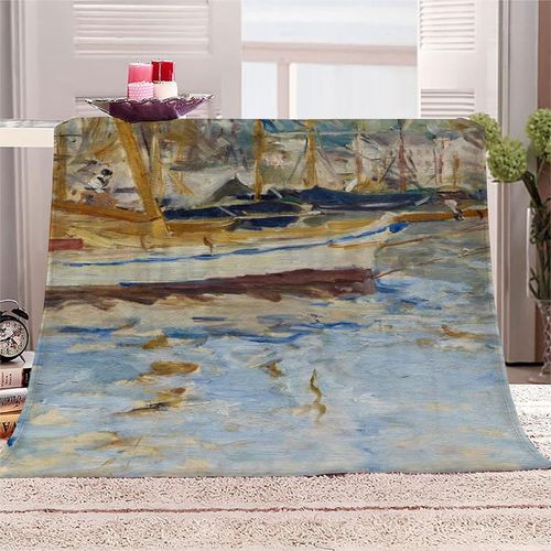 Couverture Polaire En Flanelle Super Douce Pour Adultes, Literie De Sieste, Couverture Chaude En Microfibre, Voyage, Célèbre Peinture Berthe Morisot, Belle Vue Sur Le Port