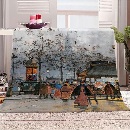Couverture Polaire En Flanelle Avec Impression D, Super Douce, Pour Canapé, Sieste, Literie Chaude En Microfibre, Couverture Chaude De Voyage, Peinture Célèbre Eugène Galien Laloue Paris Boulevard