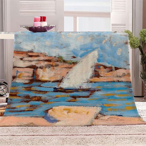 Couverture En Molleton De Flanelle D Impression Couverture En Microfibre Moelleuse Légère, Peluche Chaude Pour Adulte Pour Lit Et Canapé Peinture Célèbre Paul Signac Voiliers Dans La Baie