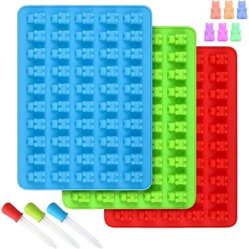 3 Pièces Moule À Bonbons En Silicone,Moules À Bonbons En Silicone,150 Cavités Moules À Forme De Oursons,Moules À Bonbons En Forme D'ours En Gélatine Avec 3 Compte Pour Chocolat,Bonbons,Pudding,Gelée