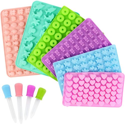 Moules À Bonbons En Silicone, 6pcs Moule À Silicone Chocolat S Moules À Bonbons À Gummy Avec 4 Compte-Gouttes Moule Ourson Guimauve Pour Chocolat,Bonbons,Pudding,Gelée