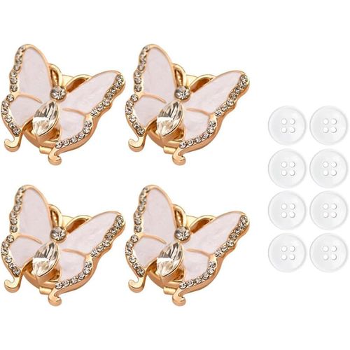 Lot de 4 Cache-boutons Chemise en Strass,Forme de Papillon,avec 8 Boutons à Coudre,Couvre Bouton pour Manches,Décoration de Robes,Costumes,Vestes
