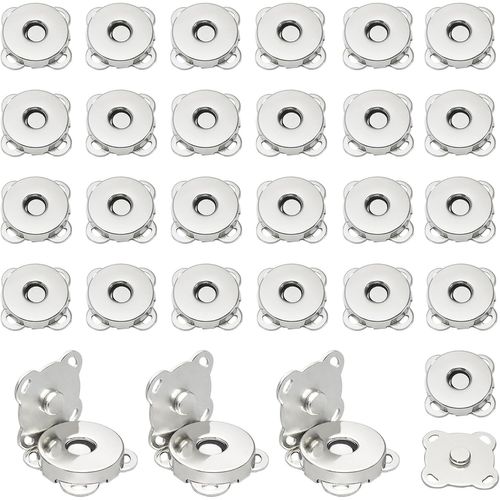 Bouton Aimanté Pour Sac,14 Pièces Pression Magnetique A Coudre,14 Mm Fermoir Magnetique Convient Pour La Couture,L'artisanat,Les Bagages,Les Vêtements,Le Cuir,Les Attaches De Bouton (Argent)