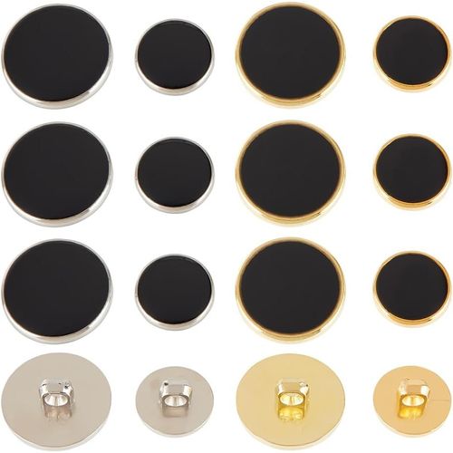 80pcs Boutons de blazer en plastique Boutons à tige plate 15mm 22mm Ensemble de boutons de costume vintage Pour Blazer Costumes Manteaux Uniformes et Vestes - Noir + Argent/Or