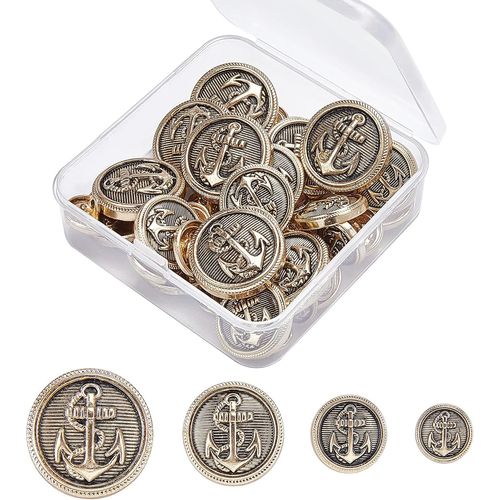 40 Pièces Ensemble De Boutons De Blazer En Métal Ancre Crête Boutons De Tige Vintage 12mm 15mm 20mm 24mm Pour Blazer,Costume,Manteau,Uniforme Et Veste - Doré Antique