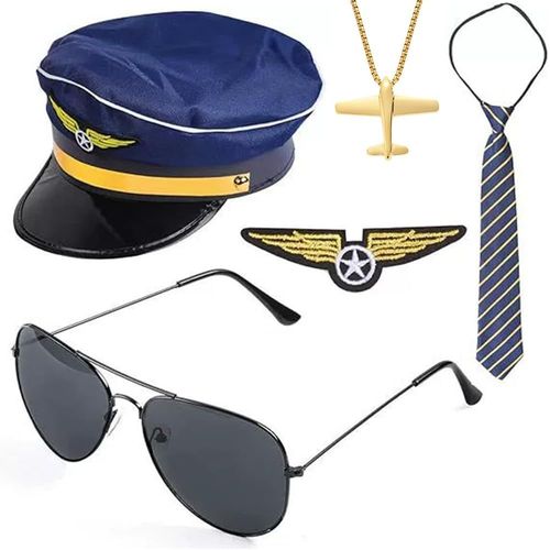 Lot De 5 Accessoires De Costume D'hôtesse De L'air Pour Femme Cosplay Avec Gants,Lunettes,Écharpe,Broche,Béret Pour Adultes Et Événement À Thème.[H320]