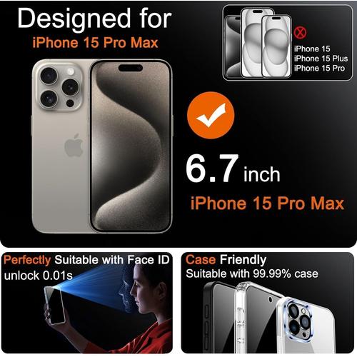 4 Pièces Protection Verre Trempé pour iPhone 15 Pro Max Ecran Anti