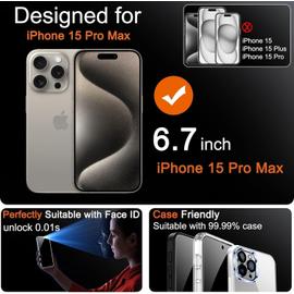 Protecteur d'écran iPhone 15 Pro Max + Verre de protection Objectif  d'appareil photo