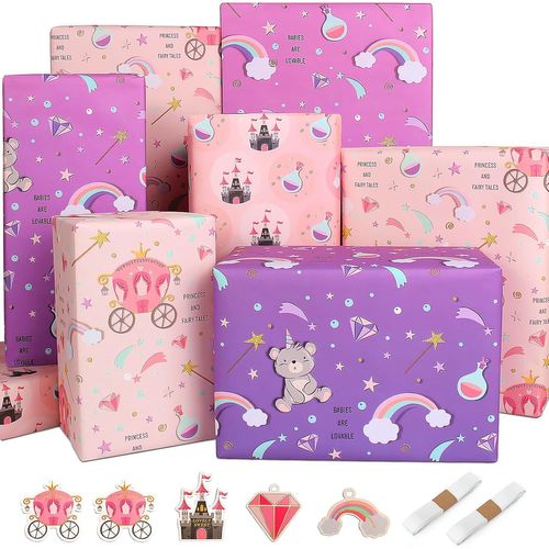 Shiba-Papier Cadeau Fille Enfant Château Violet Rose - Emballage Anniversaire Épais[596]